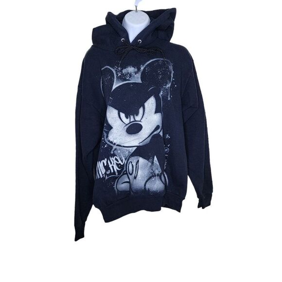 Vintage Y2K Disneyland Graffiti Mickey Mouse Hoodie Sweatshirt Mens Size M Black - Picture 2 of 5